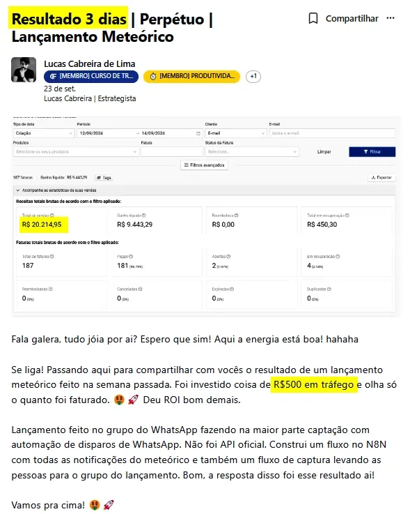 Resultado Lucas Cabreira — Lançamento perpétuo